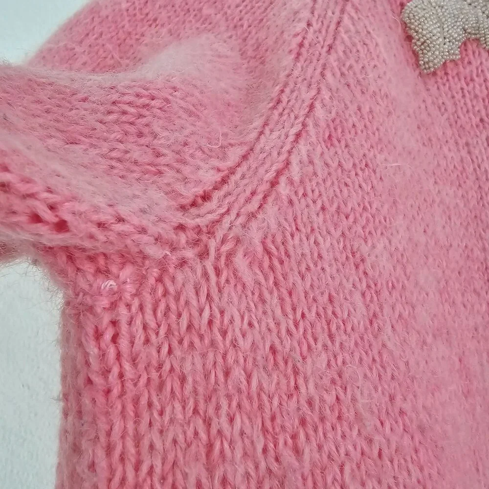 American VTG Womens Sz M Hand Knit Beaded Sweater Pullover Maple Leafs Holiday - Picture 10 of 12
